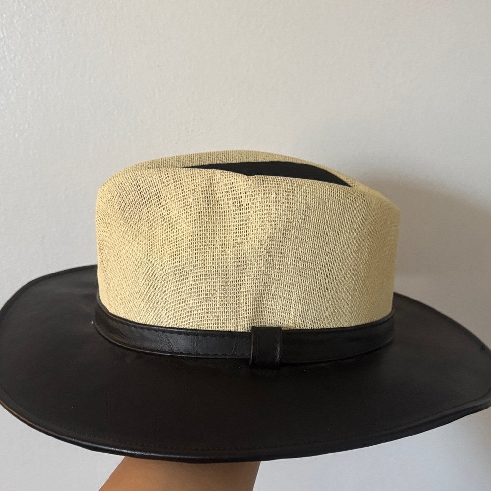 Men's Black and Cream Leather Trim Fedora